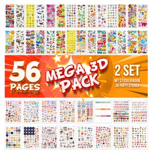 colortouch 3D Aufkleber für Kinder, 56 Blätter Verschiedene 3D Geschwollene Stickers, Kinderaufkleber, Stickeralbum, Lehrer, Jungen, Mädchen