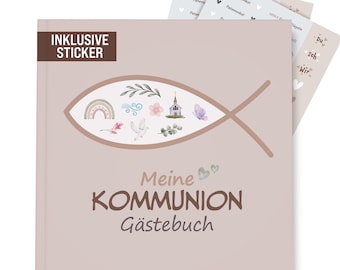 Gästebuch Kommunion mit Sticker, 60 Seiten Kommunionsbuch mit verschiedenen Themen zum Ausfüllen, Kommunionsgeschenk & Erinnerungsalbum