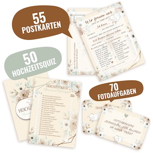 colortouch Hochzeitsspiel mit 70 Aufgaben, 50 Hochzeitsquiz, 52 Postkarten mit Fragen zum Ausfüllen, Fotoaufgaben für Hochzeitsfotos