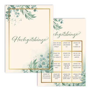 50 St Hochzeitsbingo Karten in A6 mit 18 lustigen Fragen, Hochzeitsspiele für Brautpaar, Witziges Hochzeitsspiel für Gäste zum Kennenlernen