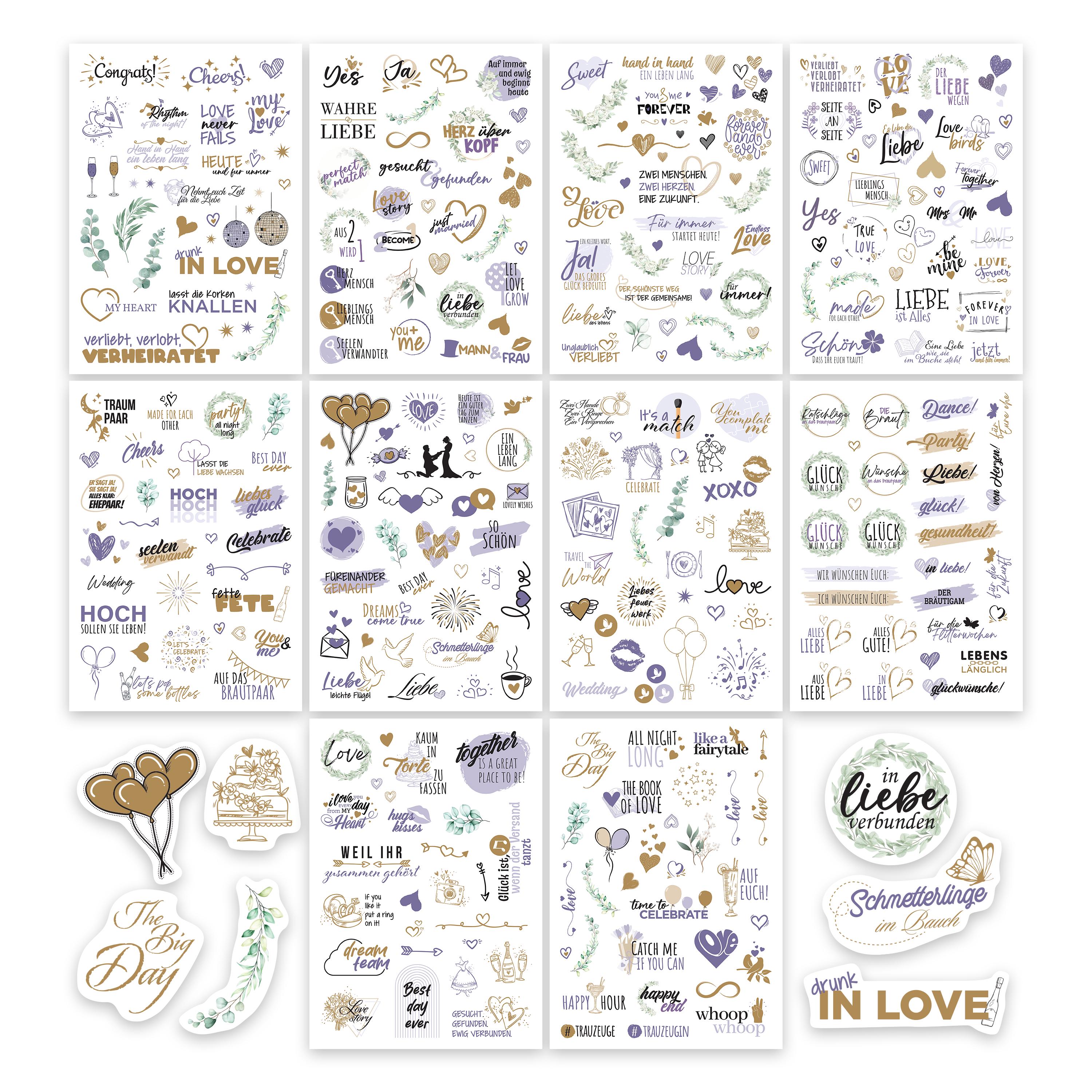 colortouch Wedding Guest Book Stickers (325 Designs), Wedding Stickers for Photo Album, 10 Sheets of Wedding Stickers, Wedding Decoration - Lavender