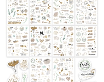 colortouch Sticker Hochzeit Gästebuch (325 Motive), Aufkleber Hochzeit für Fotoalbum, 10 Blatt Hochzeitsaufkleber Scrapbook Hochzeit - Creme
