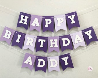 Purple Ombré Happy Birthday With Name. Personalized Happy Birthday Banner. Girl Birthday Banner. Glitter Banner. Purple Ombré Banner.