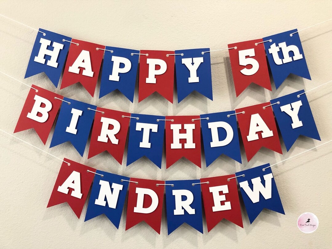 Blue Red White Happy Birthday With Name. Personalized Happy Birthday