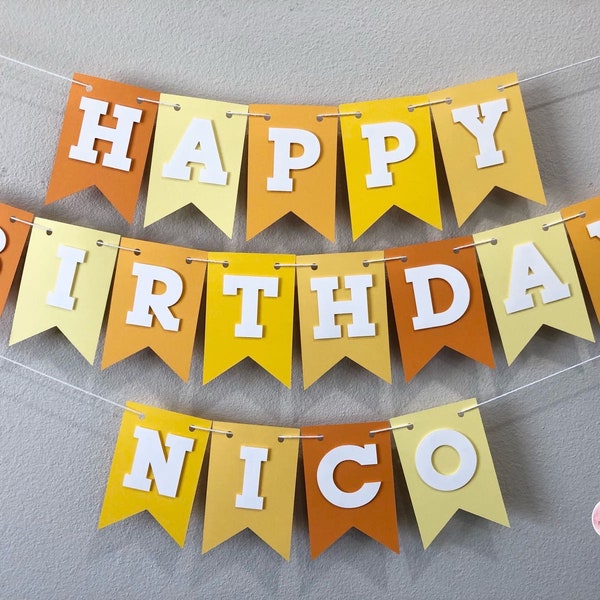 Orange & Yellow Ombré Happy Birthday Banner With Name. Birthday Banner Personalized. Boy Birthday Banner. Ombré Banner. Teen Birthday Banner