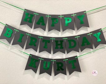 Green Happy Birthday Banner With Name. Green & Black Banner. Happy Birthday Banner Personalized. Boy Birthday Banner. Foil Green Banner.