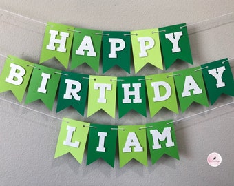 Green Ombré Happy Birthday Banner With Name. Birthday Banner Personalized. Boy Birthday Banner. Bright Green Banner. Shades of Green Banner.