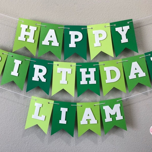 Green Ombré Happy Birthday Banner With Name. Birthday Banner Personalized. Boy Birthday Banner. Bright Green Banner. Shades of Green Banner.