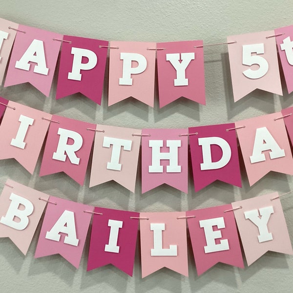 Pink Ombre Happy Birthday Banner With Name. Girl Birthday Banner. Pink Ombré Banner. Pink Banner. Personalized Banner. Custom Banner.