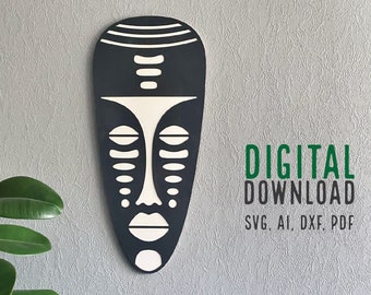 African Tribal mask  wall art  digital download vector file.   LASER CUT FILES ai dxf  svg pdf , cnc router, glowforge files