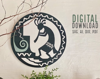 Kokopelli Tribal  wall art  digital download vector file.   LASER CUT FILES ai dxf  svg pdf , cnc router, glowforge files