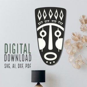 Afrikanische Tribal Maske Wand Kunst digitaler Download Vektor Datei. LASER CUT FILES ai dxf svg pdf, cnc Fräser, glowforge Dateien