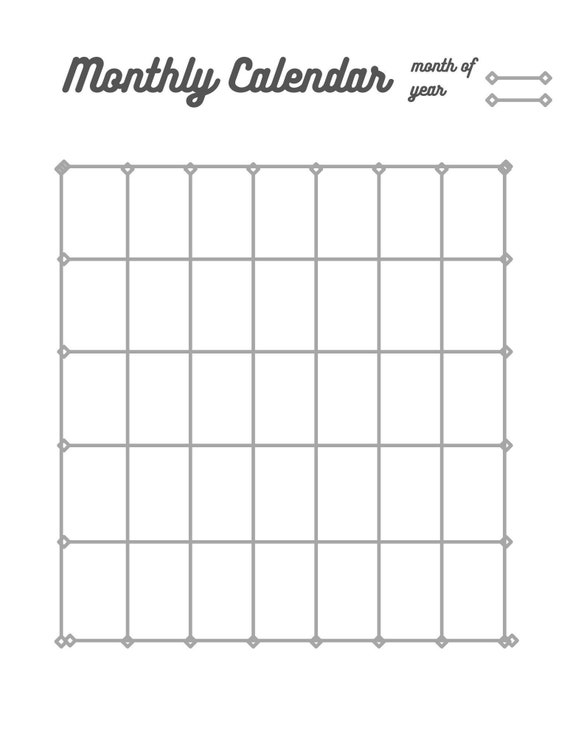 Monthly Calendar printable Simple Undated Calendar in | Etsy