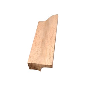 Könnte beinhalten: Ein heller Holzknauf für Schränke mit abgerundeter Oberseite und einem T-förmigen Ausschnitt an der Unterseite.