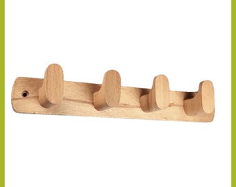 Beech Wood Wall Hooks: Modern Minimalist Coat Rack, 4 Hooks in One Rack