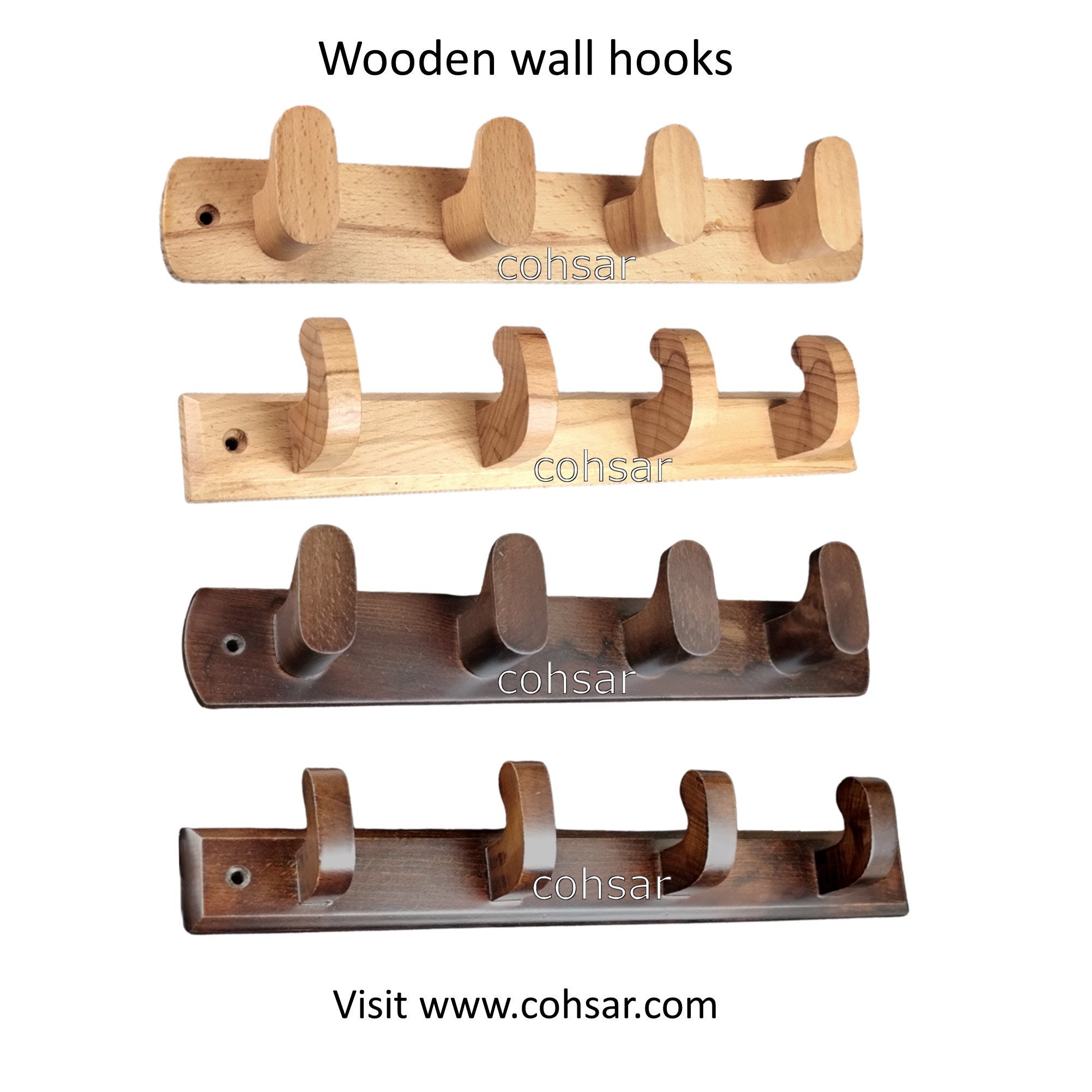 Natural Wooden Wall Hooks - Pack Of 4 - Wall Mounted Modern Wood Coat Rack  - Handmade Minimalist Home Decor Wooden Pegs For Hanging Hat, Towel, Or Pur