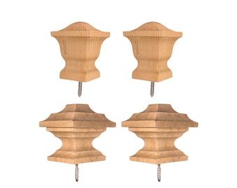 Square Beechwood Finials: Modern Stair Railing, Fence, or Curtain Rod Toppers - 2 Piece