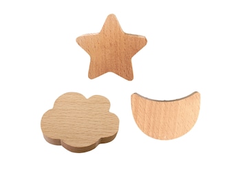 Pack Of 10 Pieces, Wooden knobs for kids room, star, moon, cloud shape