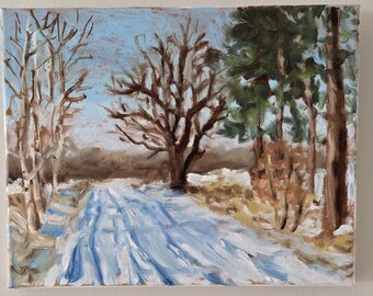 Original Impressionist Landscape Oil Painting - Snowy Landscape Art - 8" x 10"