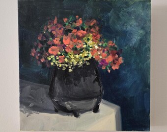 Original Impressionist Still Life Oil Painting - Expressive Floral Art 12" x 12"