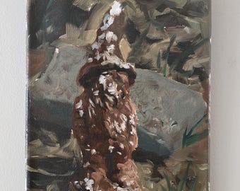 Original Impressionist Still Life Oil Painting - Garden Gnome Painting 8" x 10"