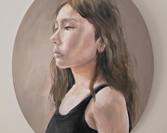 Original Impressionist Portrait Oil Painting - 16" x 20" Round Canvas Art