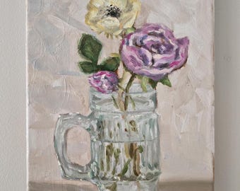 Original Impressionist Oil Painting – Floral Still Life, Expressive Brushwork, 9"x12"