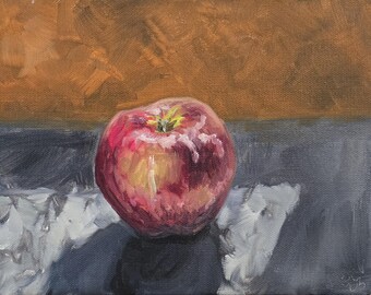 Original Impressionist Oil Painting - Apple Still Life Art 8x10