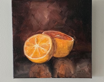 Original Impressionist Orange Still Life Oil Painting – 8x8 Inch Canvas Art