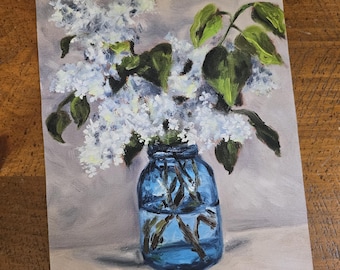Lilac in Blue Mason Jar Art Print: Cottagecore Still Life