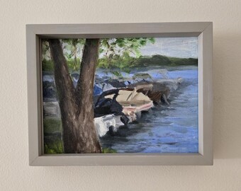 Original Impressionist Landscape Oil Painting - 6" x 8" Framed Wall Art