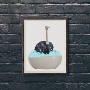 Cute Ostrich in Tub, Digital Art, Printable Wall Art, Funny Ostrich, Home Decor, Animal Wall Art, Printable Digital Gift