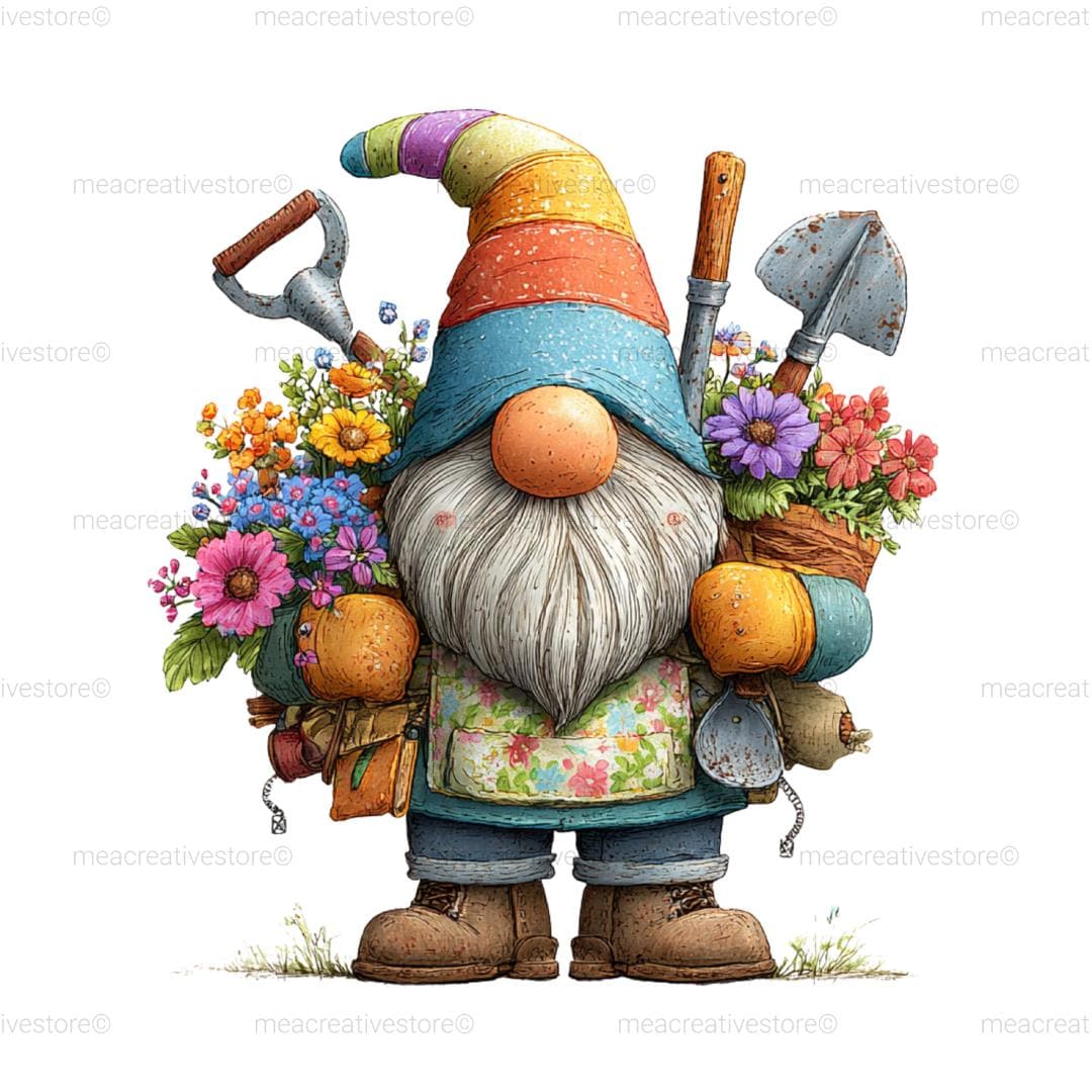 Whimsical Spring Gnome Clipart Bundle, Floral Gnome PNG, 30 Cute Garden ...