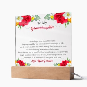 Personalized Acrylic Floral Plaque: Granddaughter Gift, LED Base