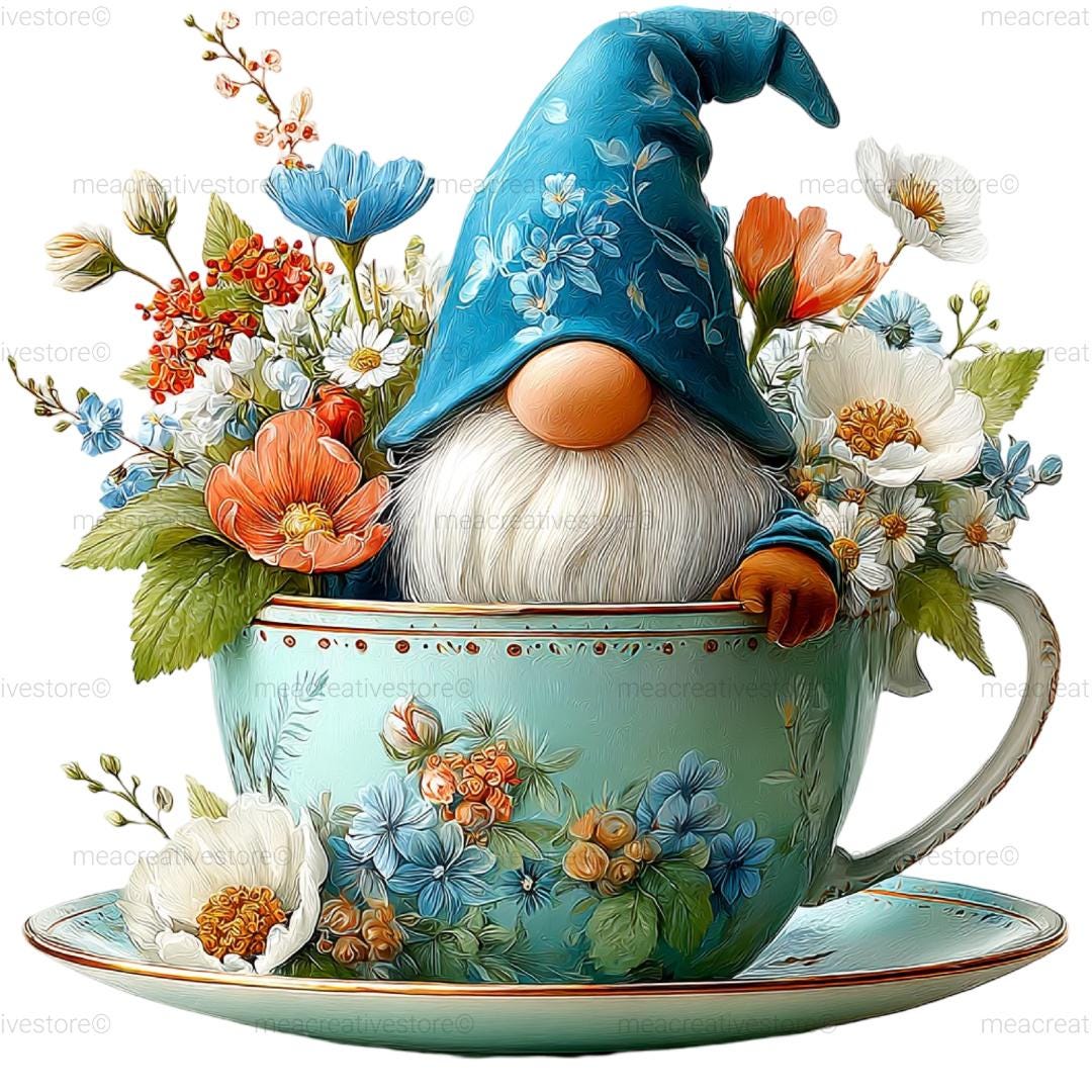 Spring Floral Gnome Clipart Bundle, 25 Cute Watercolor Garden Gnomes ...