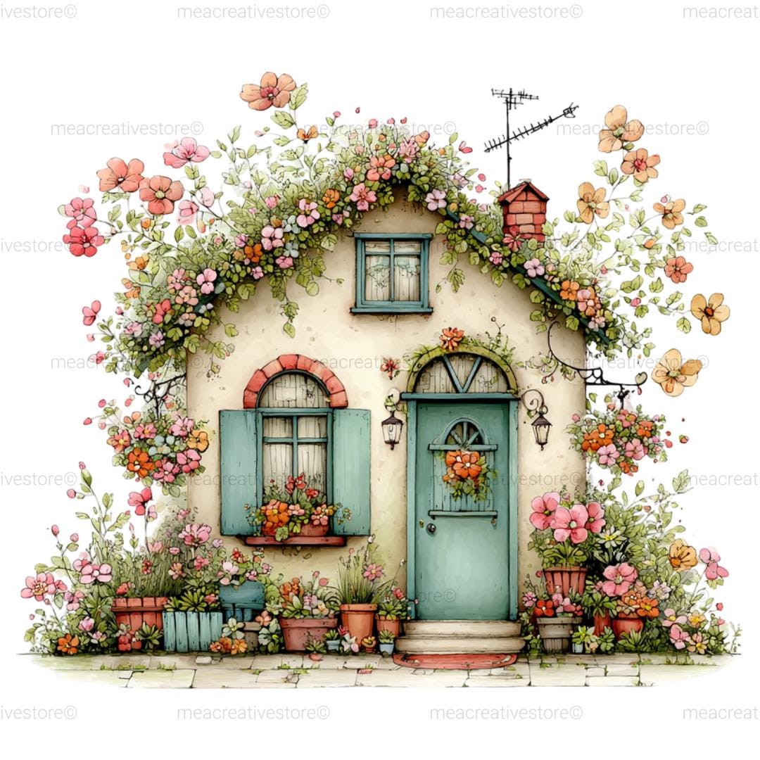 Whimsical Spring House Clipart Bundle, 39 Cute Cottage PNG, Fairy Tale ...