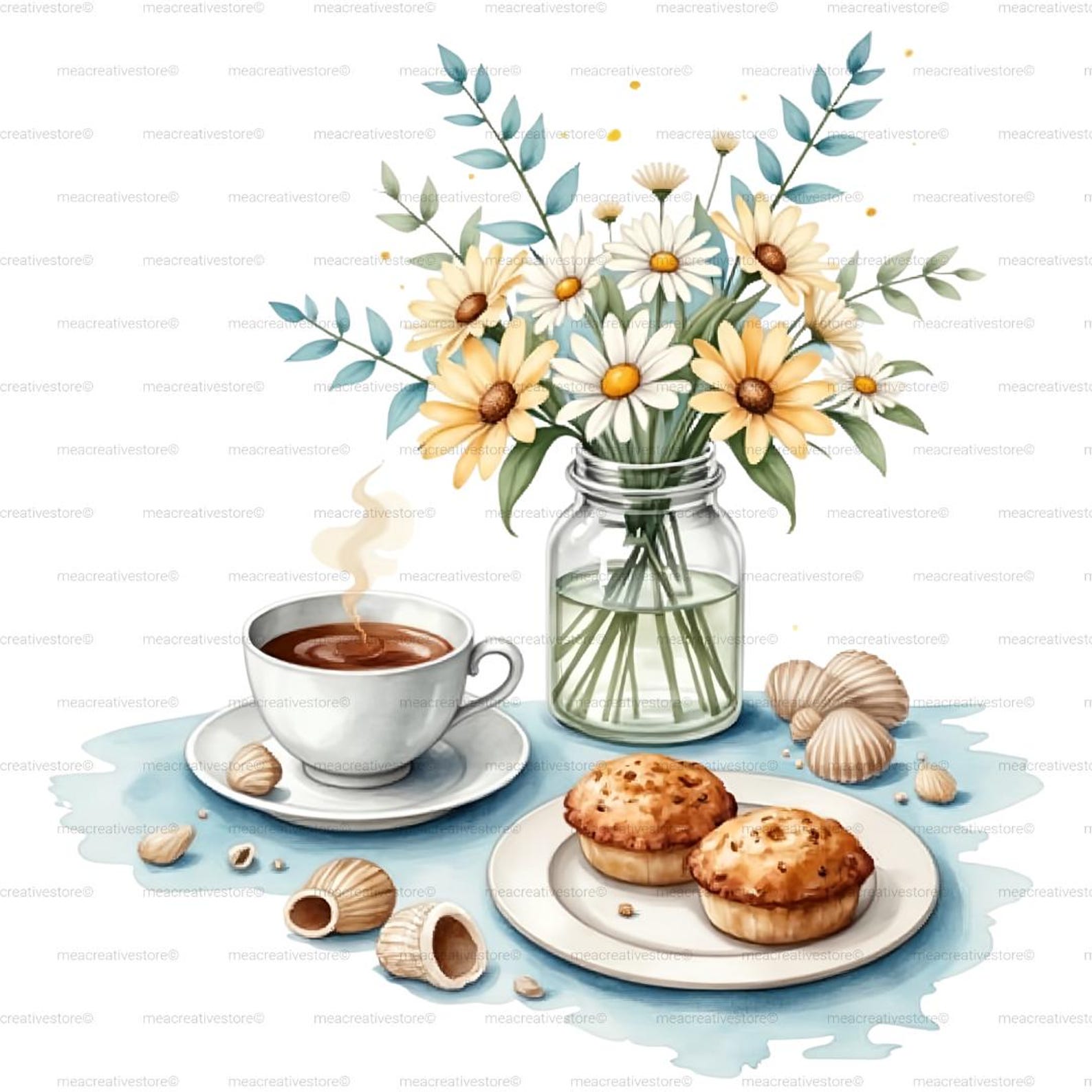 Coastal Café Clipart Bundle, Cottagecore Seaside Coffee Shop Pngs, 20 ...
