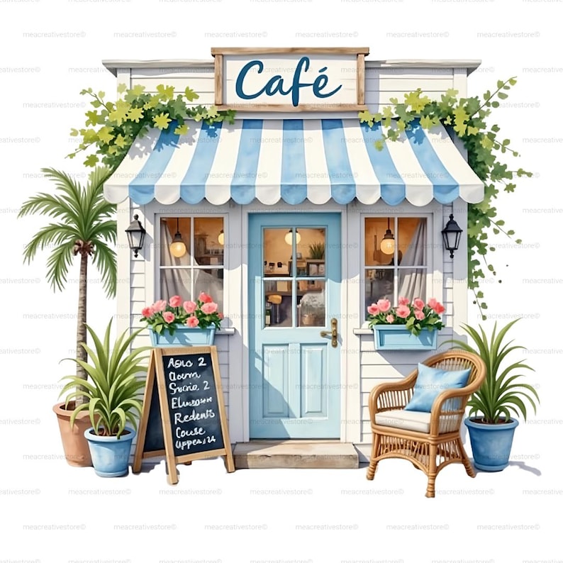 Coastal Café Clipart Bundle, Cottagecore Seaside Coffee Shop Pngs, 20 ...