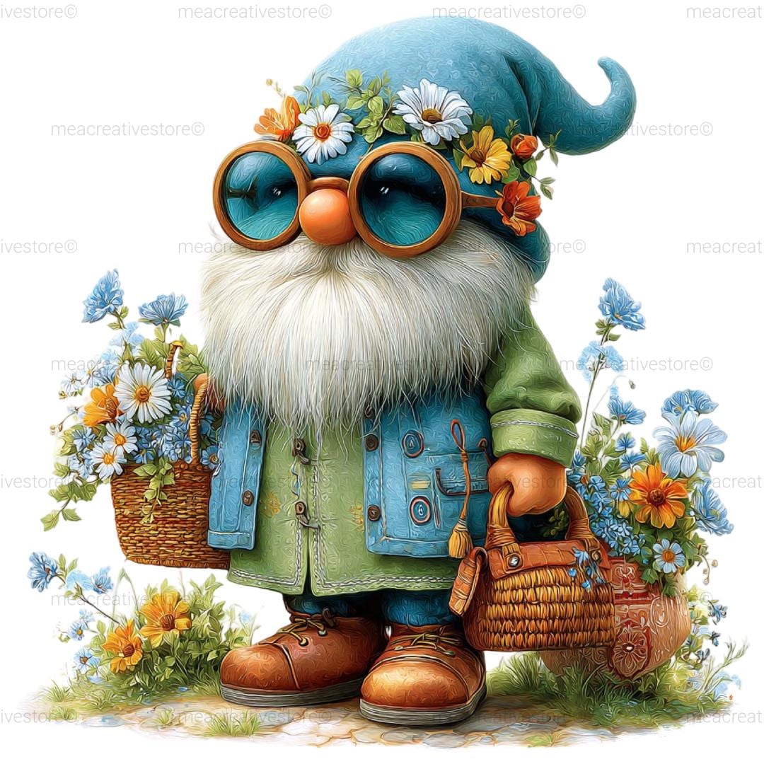 Spring Floral Gnome Clipart Bundle, 25 Cute Watercolor Garden Gnomes ...