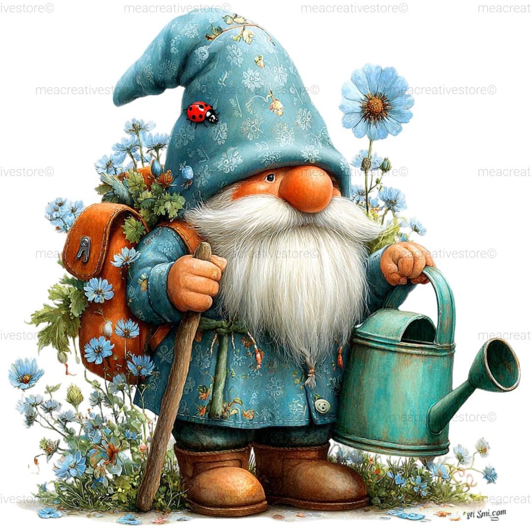 Spring Floral Gnome Clipart Bundle, 25 Cute Watercolor Garden Gnomes ...