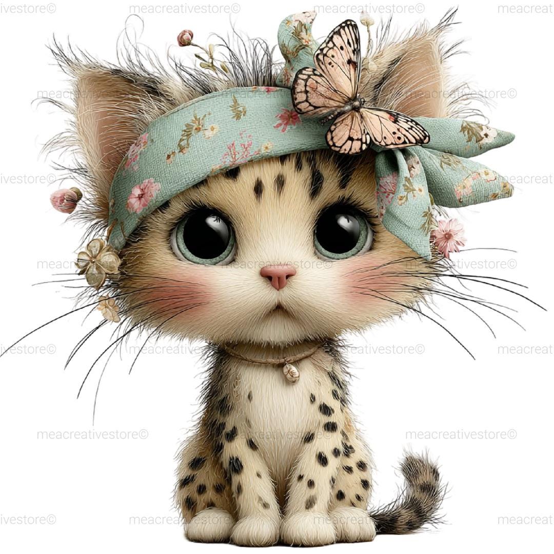 Whimsical Spring Cat Clipart Bundle – 25 PNG Files, Cute Floral Cat ...