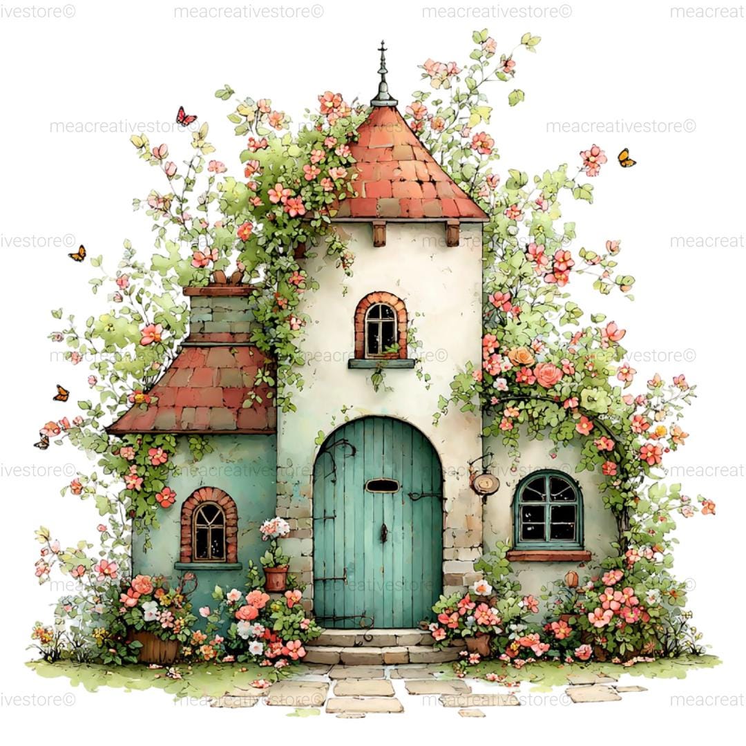 Whimsical Spring House Clipart Bundle, 39 Cute Cottage PNG, Fairy Tale ...