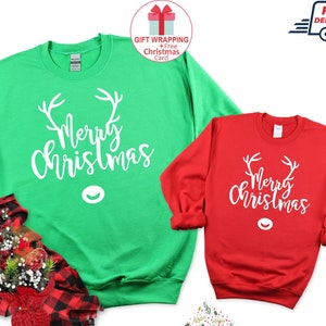 Merry Christmas Sweatshirt, Christmas Jumper Family, Christmas Reindeer Sweatshirt for Women Kids, Christmas Sweater, Xmas Present