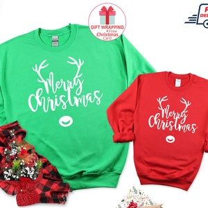 Merry Christmas Jumper, Matching Christmas Family Jumper, Reindeer Sweatshirt, Christmas Jumper Day Outfit, Christmas Gifts for Women Men