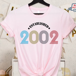 21e verjaardag vrouwen T-shirt, vintage 2002 verjaardag shirt, verjaardagsfeest shirts voor meisjes jongens, 21e verjaardagscadeaus voor vriend