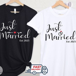 Just Married 2023 T Shirt, Newlywed Shirts Gift, Wedding Shirt, Honeymoon Shirts, Wife And Hubby Shirts, Valentine Matching Couple Shirts image 1