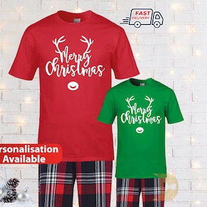 Matching Family Christmas Pyjamas, Merry Christmas Tshirt for Women Men, Christmas Family Pyjamas, Holiday Shirt, Christmas Gift for Mum Dad