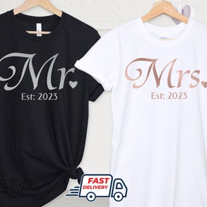 Mr and Mrs Tshirt, Just Married Shirt, Honeymoon Shirt, Bride and Groom Shirts, Personalized Mr and Mrs Shirts, Bridal Shower Gift UK