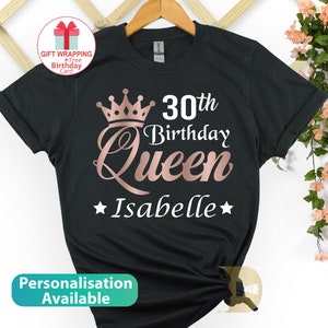 Camiseta feminina personalizada de 30 anos, camisa rainha do 30º aniversário do Reino Unido, camisa de aniversário de 1993, camisa de festa de aniversário, presentes de aniversário para ela