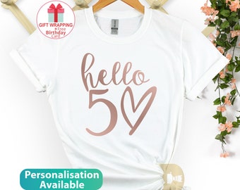 50th Birthday TShirt UK, Hello 50 Birthday, 50th Birthday T-shirts for Women Men, Hello Fifty Shirt, 50th Birthday Gift,Fifty Years Old Gift